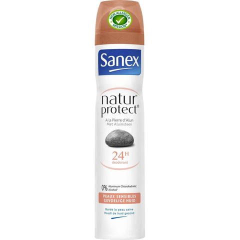 SANEX Nature protect Déodorant spray 24h peaux sensibles à la pierre d'alun 200ml -J83