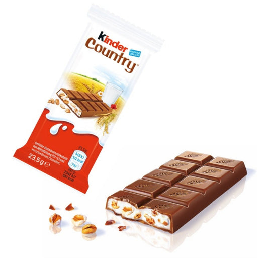 Barre chocolatée KINDER Country 23,5 g, origine Pologne – snack croustillant au chocolat au lait et céréales