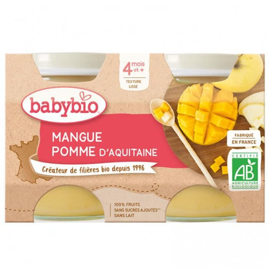 BABYBIO Compotes bébé dès 4 mois, pomme mangue 2x130g -D13