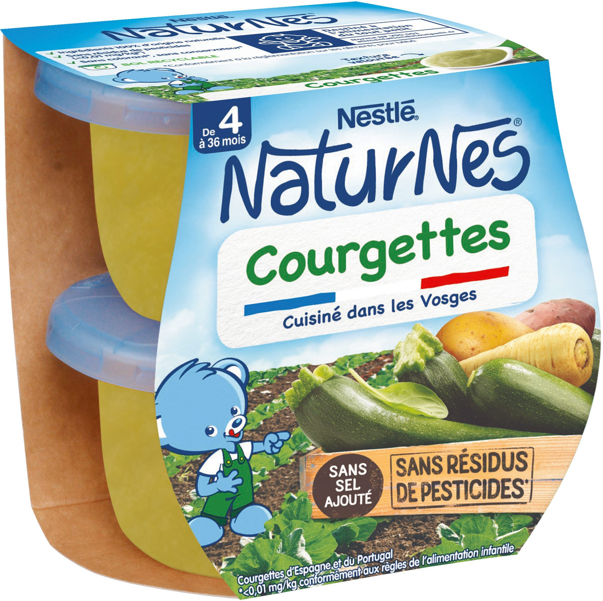 NESTLÉ Petits pots bébé dès 4/6 mois, courgette 2x130g -D43