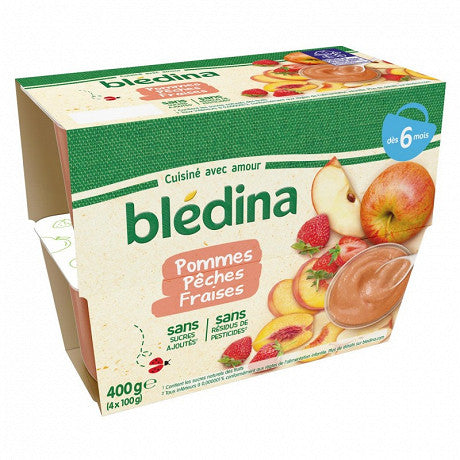 BLEDINA Coupelles fruits pommes pêches fraises dès 6 mois 4x100g -D42