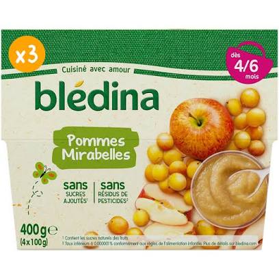 BLEDINA Coupelles Fruits Pommes Mirabelles 4x100g -C41