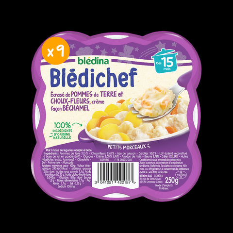 Bledina Blédichef - Plat bébé dès 15 mois Ecrasé de pommes de terre et choux-fleurs & crème façon béchamel 250g  -D23
