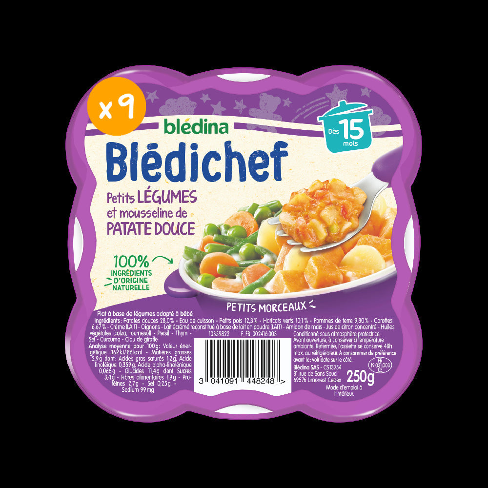 BLEDINA Blédichef - Petits légumes et mousseline de Patate douce 250g DLUO 20/08/2024 -D14