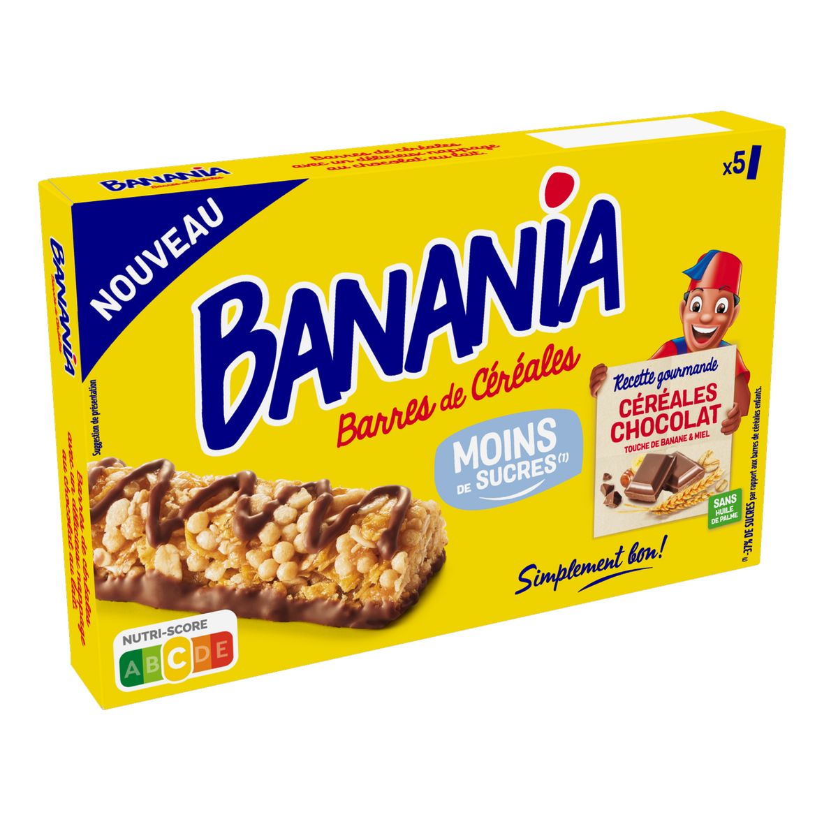 BANANIA Barres de céréales chocolat touche de banane et miel 125g